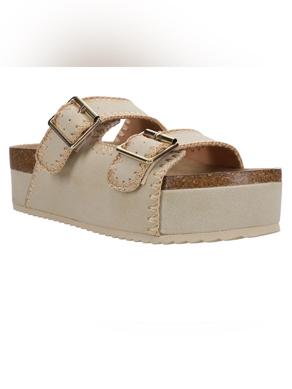 MIA Beige Platform Two-Buckle Slide Sandal